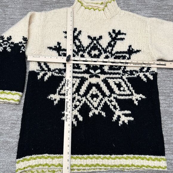 VTG Express Tricot Sweater Womens Medium Snowflake Pom Poms Chunky 90s Holiday - Picture 11 of 13